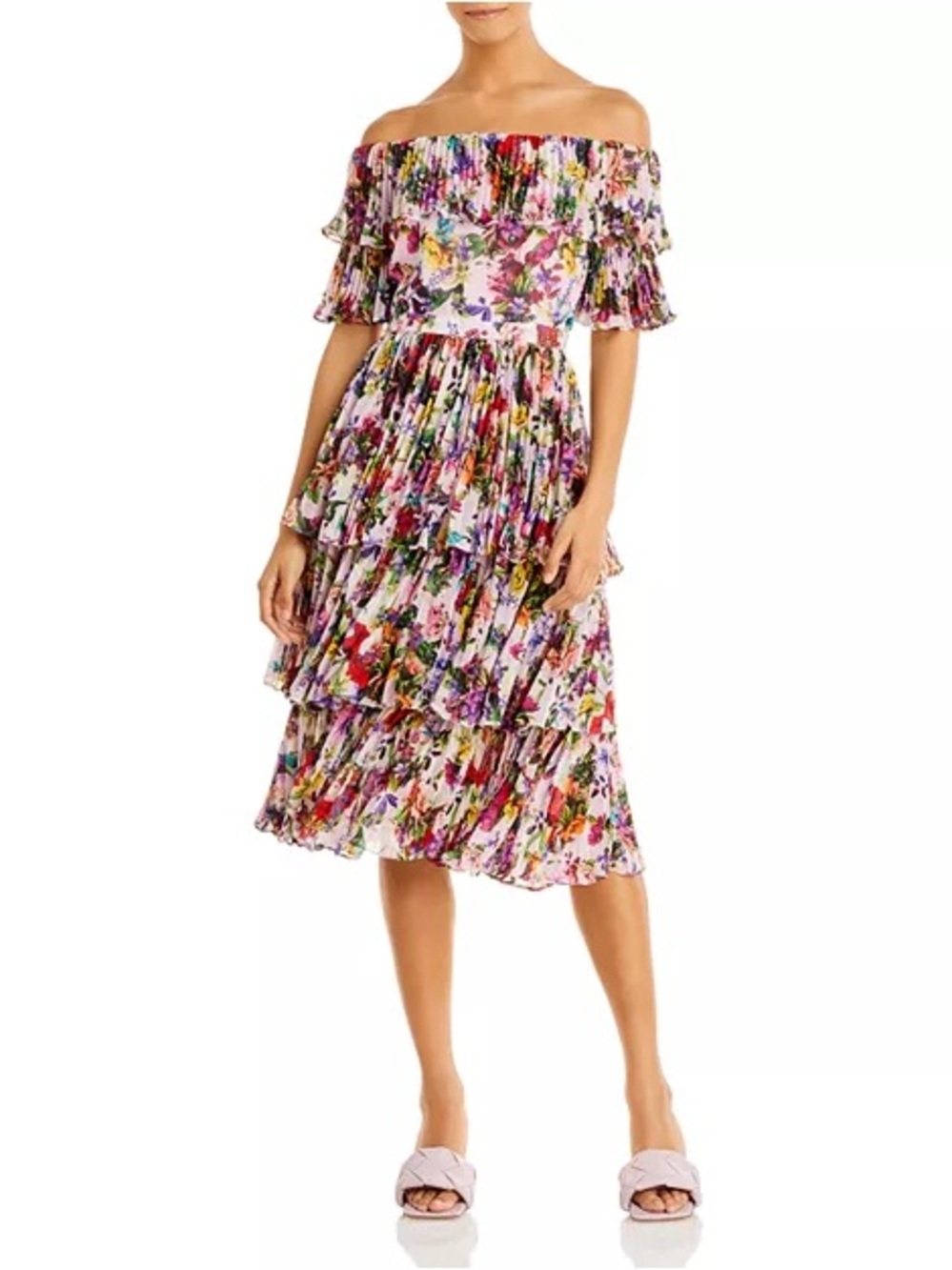 AQUA x Mary Katrantzou floral pleated off-the-shoulder dress Size Medium NWT